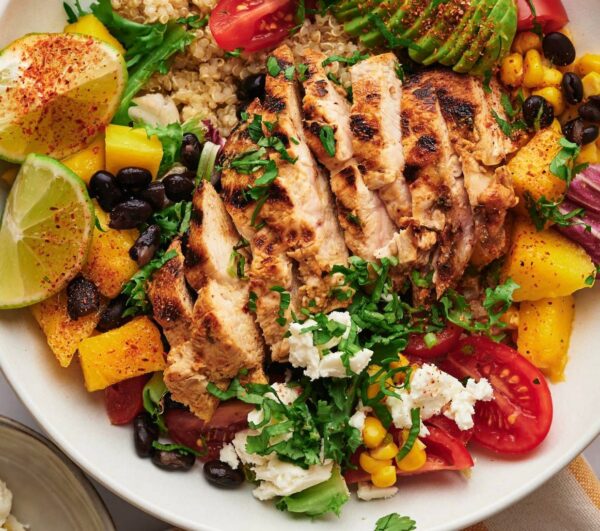 Roasted chicken with mexican salad