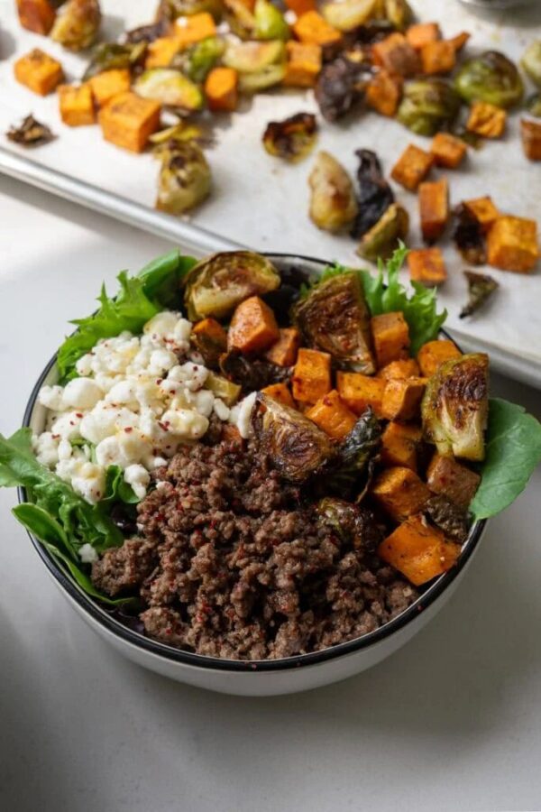 Seasoned beef crumble with seasoned veggies